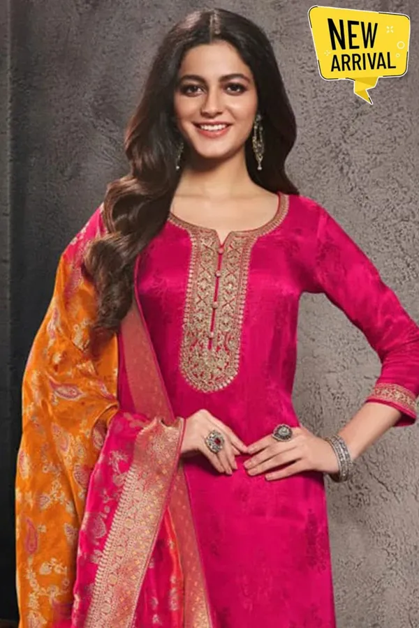 Royal_Magenta_Designer_Pure_Banarasi_Jequard_Top_With_Pent_&_Dupatta__Set