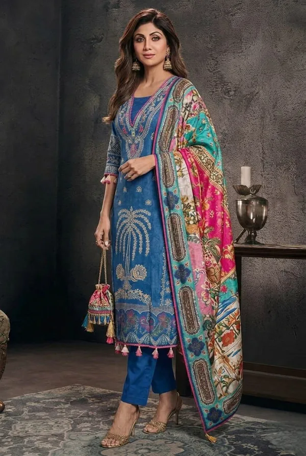 Shilpa_Shetty_Royal_Blue_Premium_Russian_Silk_Kurti_Set