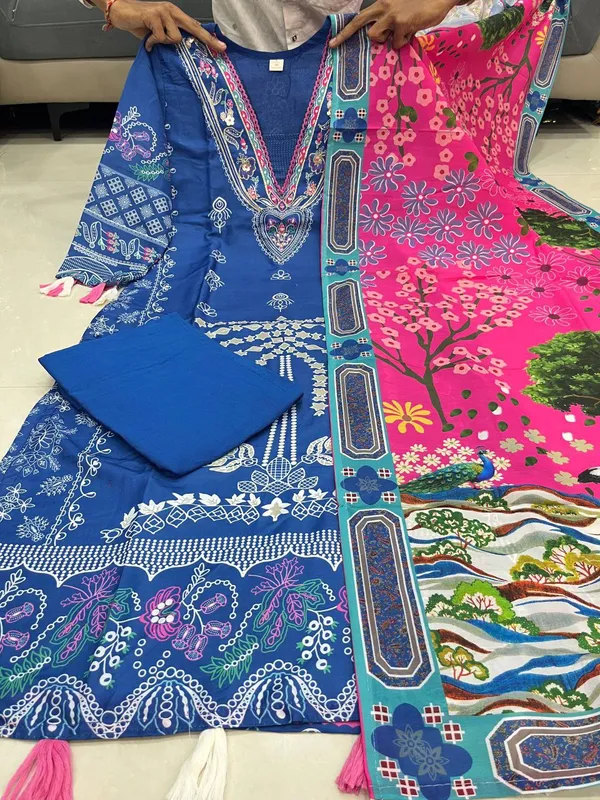 Shilpa_Shetty_Royal_Blue_Premium_Russian_Silk_Kurti_Set