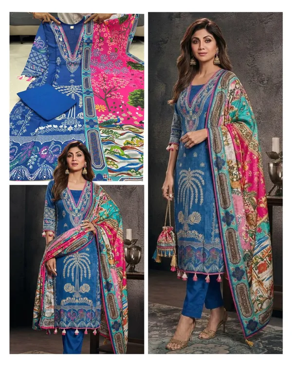 Shilpa_Shetty_Royal_Blue_Premium_Russian_Silk_Kurti_Set