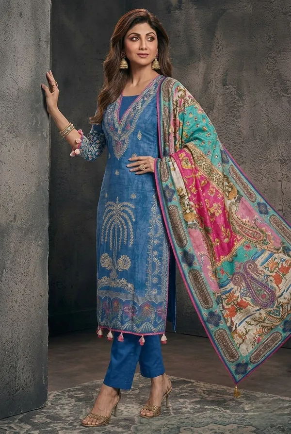Shilpa_Shetty_Royal_Blue_Premium_Russian_Silk_Kurti_Set
