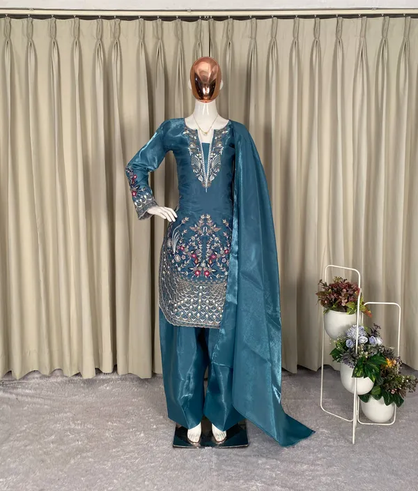 Teal_Blue_Designer_Wear_Jimmy_Choo_Embroidered_Top_-_Farsi_Salwaar_And_Dupatta_Suit_Set