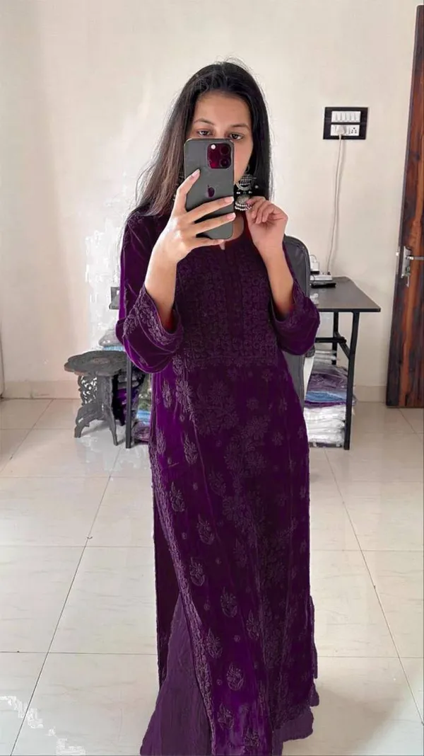 Wine_Chikankari_Premium_Kurti_Set_With_Dupatta_For_Women