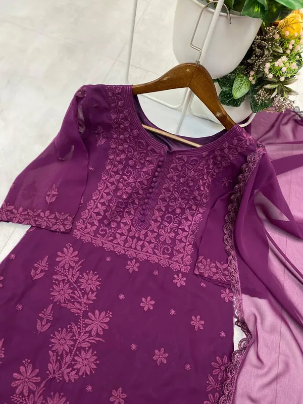 Wine_Chikankari_Premium_Kurti_Set_With_Dupatta_For_Women