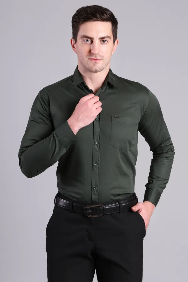 White_Formal_Shirt_With_Black_Button_Detailing_For_Men_And_Olive_Green_Full_Sleeve_Formal_Shirt_For_Men_Combo_Pack_Of_2
