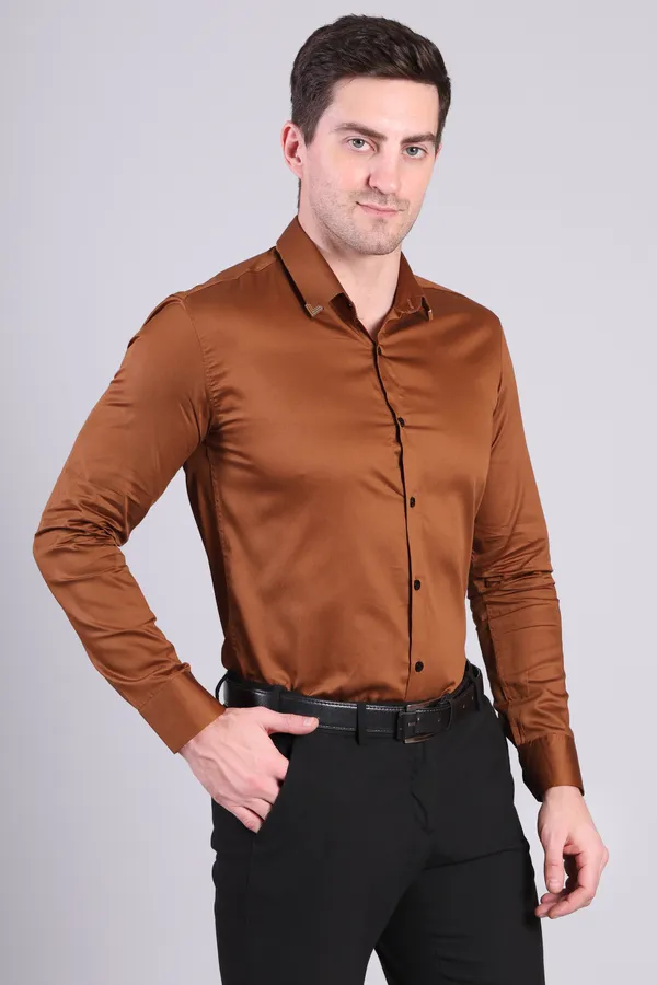Brown_Satin_Formal_Long_Sleeve_Shirt_For_Men