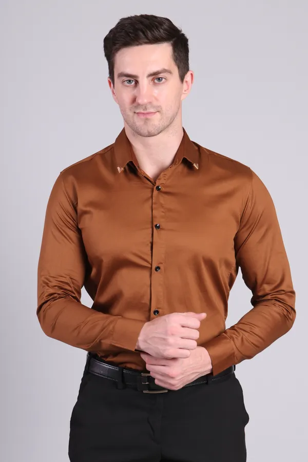 Brown_Satin_Formal_Long_Sleeve_Shirt_For_Men