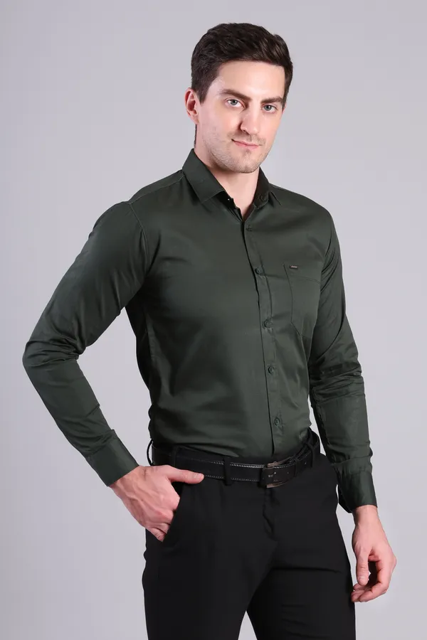 White_Formal_Shirt_With_Black_Button_Detailing_For_Men_And_Olive_Green_Full_Sleeve_Formal_Shirt_For_Men_Combo_Pack_Of_2
