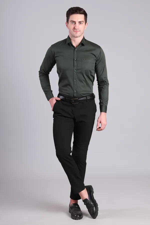 White_Formal_Shirt_With_Black_Button_Detailing_For_Men_And_Olive_Green_Full_Sleeve_Formal_Shirt_For_Men_Combo_Pack_Of_2