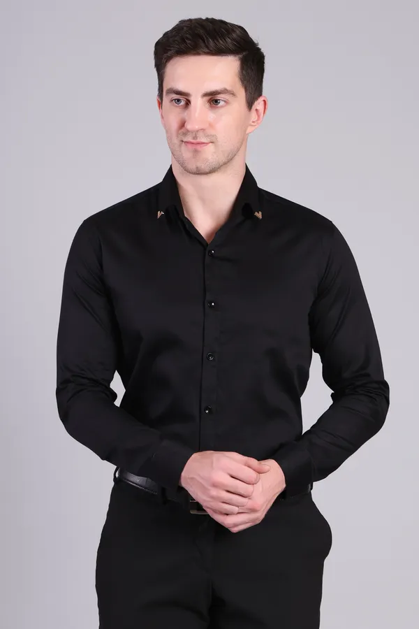 Black_Satin_Formal_Full_Sleeve_Shirt_With_Collar_Pin_Detail_For_Men
