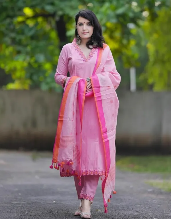 Pink_Cotton_Slub_Floral_Printed_Kurta_Set_With_Dupatta_For_Women