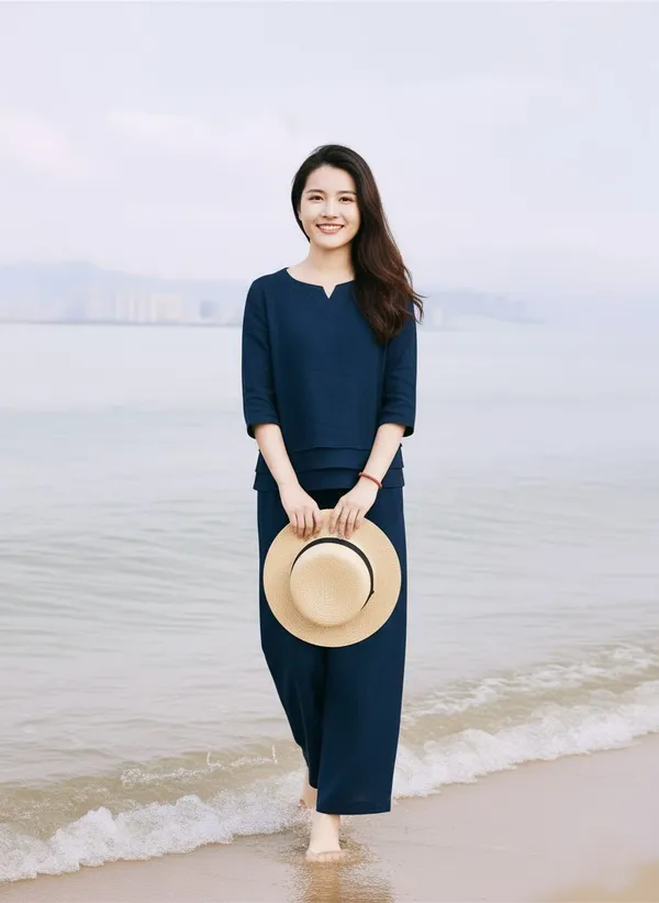 Blue_Cotton_Slub_Regular_Fit_Co_Ord_Set_For_Women