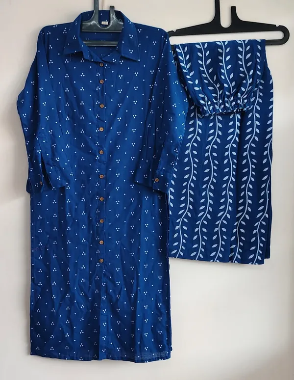 Blue_Cotton_Slub_Kurta_Pant_Set_For_Women