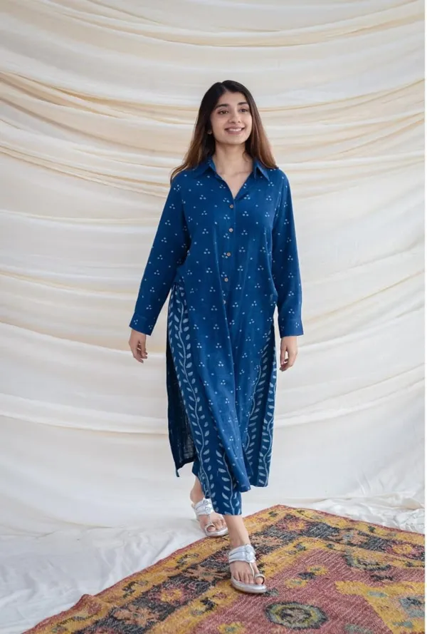 Blue_Cotton_Slub_Kurta_Pant_Set_For_Women