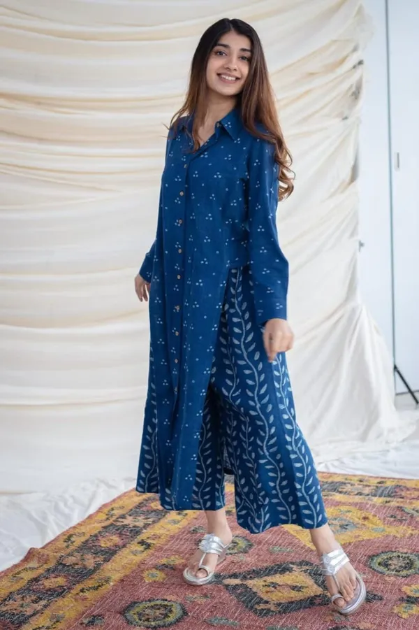 Blue_Cotton_Slub_Kurta_Pant_Set_For_Women
