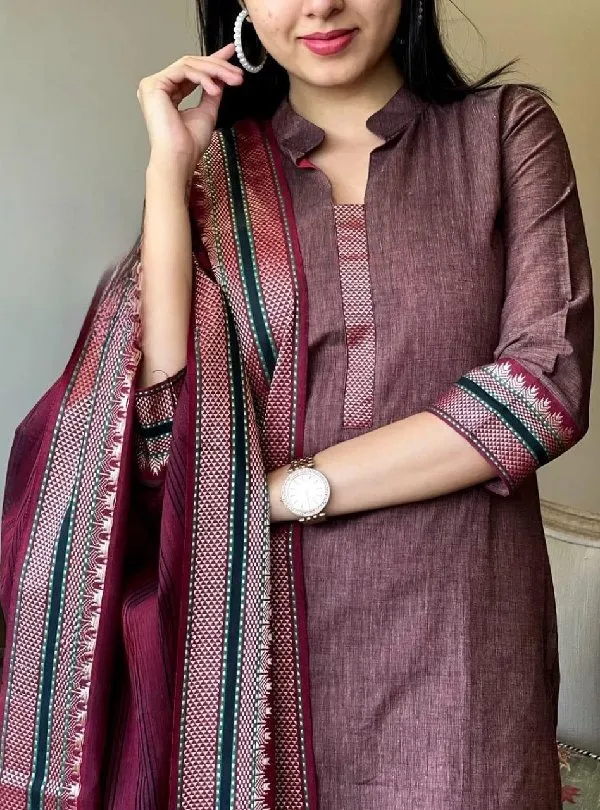 Wine_Cotton_Kurta_Set_For_Women
