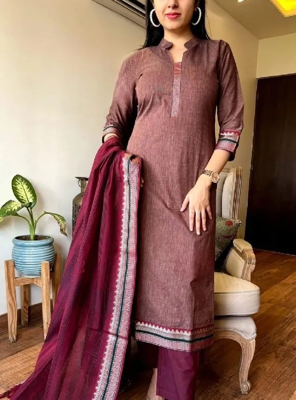 Wine_Cotton_Kurta_Set_For_Women