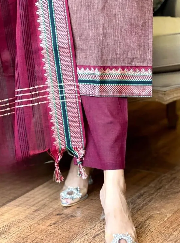 Wine_Cotton_Kurta_Set_For_Women