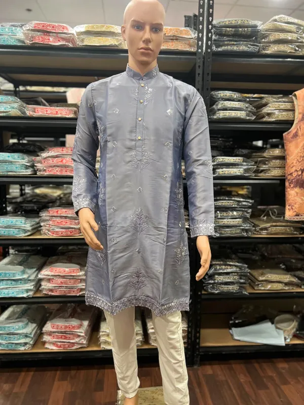 Grey_Cotton_Straight_Embroidered_Kurta_For_Men