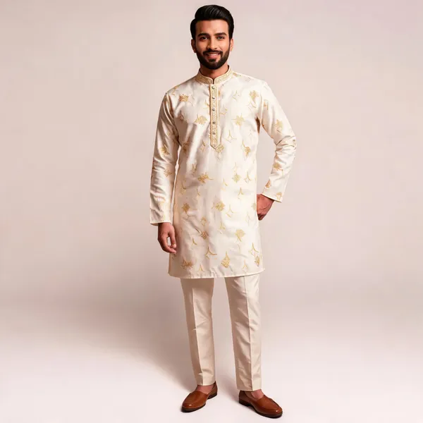 Ivory_Star_Silk_Straight_Printed_Kurta_Pajama_Set_For_Men
