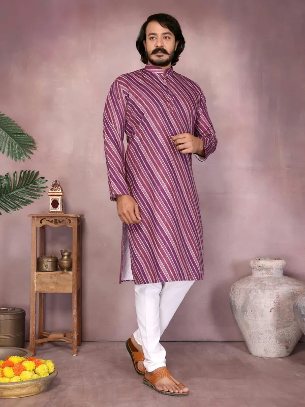 Purple_Cotton_Straight_Printed_Kurta_For_Men