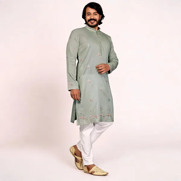 Sage_Green_Cotton_Straight_Embroidered_Kurta_Set_For_Men
