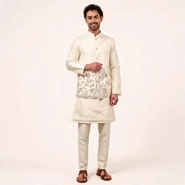 Ivory_Viscose_Silk_Straight_Embroidered_Kurta_Set_For_Men