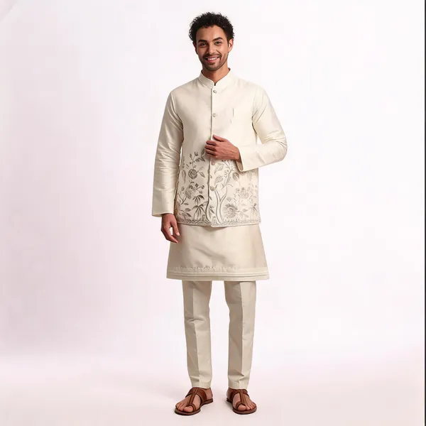 Ivory_Viscose_Silk_Straight_Embroidered_Kurta_Set_For_Men