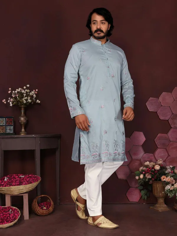 Light_Blue_Cotton_Straight_Embroidered_Kurta_Pajama_Set_For_Men