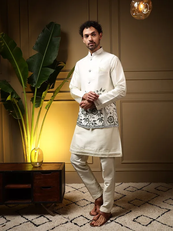Ivory_Raymond_Cotton_Bandhgala_Printed_Kurta_Pajama_Set_For_Men