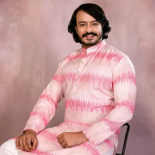 Pink_Cotton_Straight_Fit_Textured_Kurta_For_Men