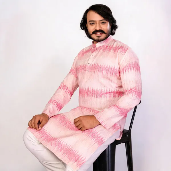 Pink_Cotton_Straight_Fit_Textured_Kurta_For_Men