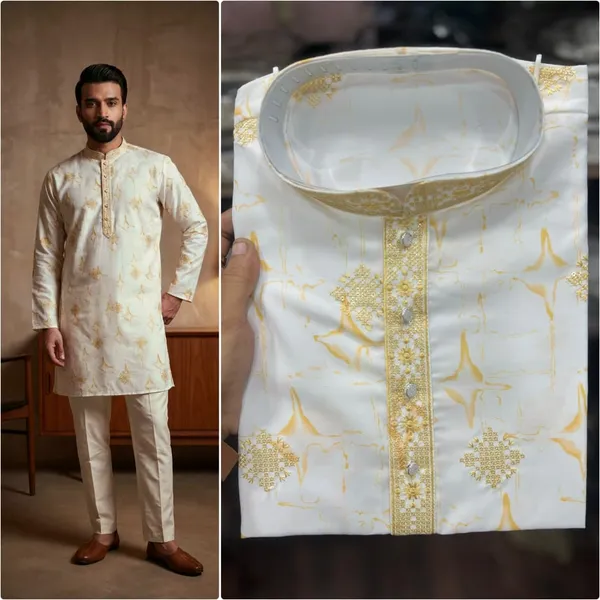 Ivory_Star_Silk_Straight_Printed_Kurta_Pajama_Set_For_Men