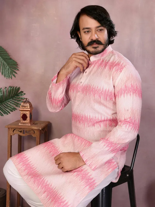 Pink_Cotton_Straight_Fit_Textured_Kurta_For_Men