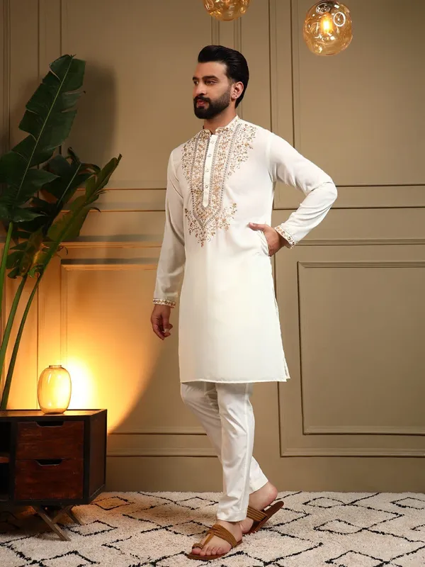 Off_White_Viscose_Silk_Straight_Embroidered_Kurta_Pajama_Set_For_Men