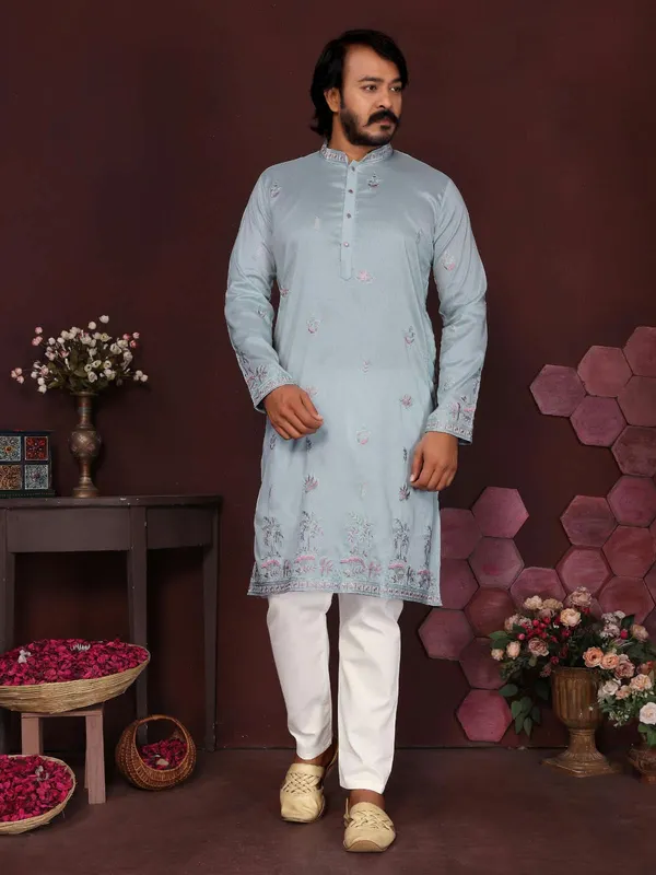 Light_Blue_Cotton_Straight_Embroidered_Kurta_Pajama_Set_For_Men