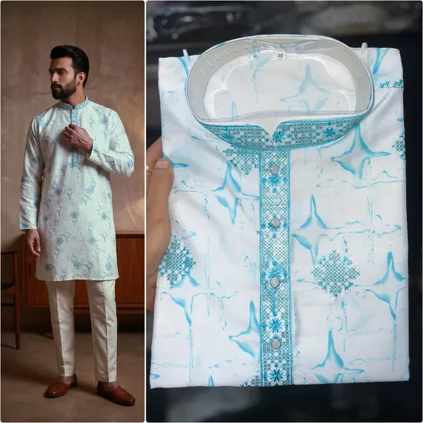 White_Star_Silk_Straight_Printed_Kurta_For_Men
