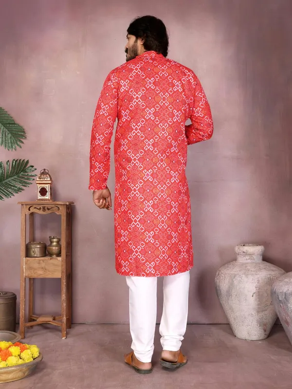 Red_Cotton_Straight_Printed_Kurta_For_Men