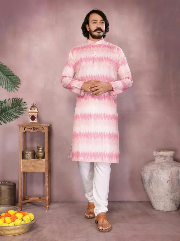 Pink_Cotton_Straight_Fit_Textured_Kurta_For_Men