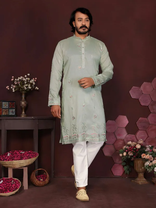 Sage_Green_Cotton_Straight_Embroidered_Kurta_Set_For_Men