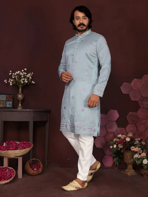 Light_Blue_Cotton_Straight_Embroidered_Kurta_Pajama_Set_For_Men