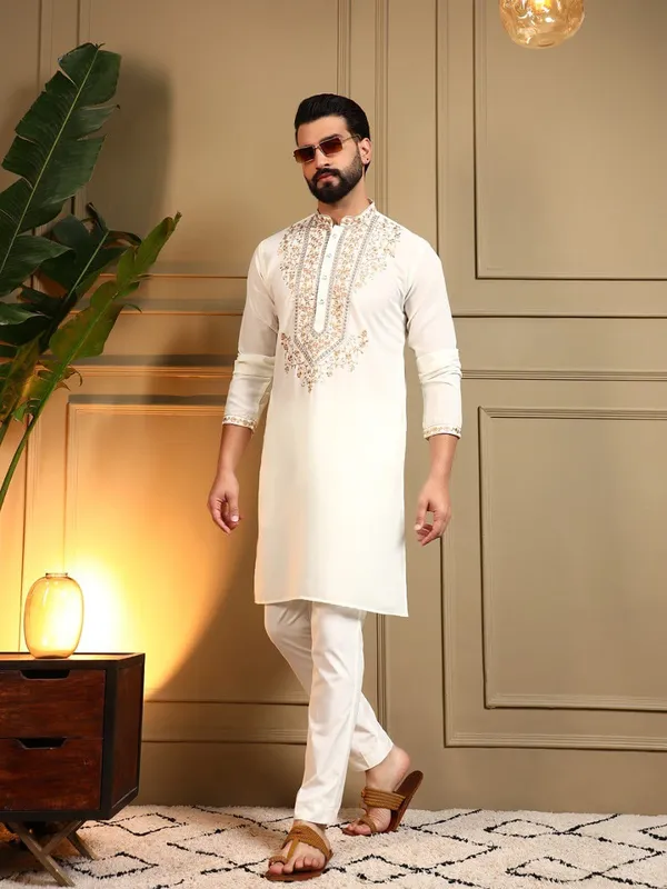 Off_White_Viscose_Silk_Straight_Embroidered_Kurta_Pajama_Set_For_Men