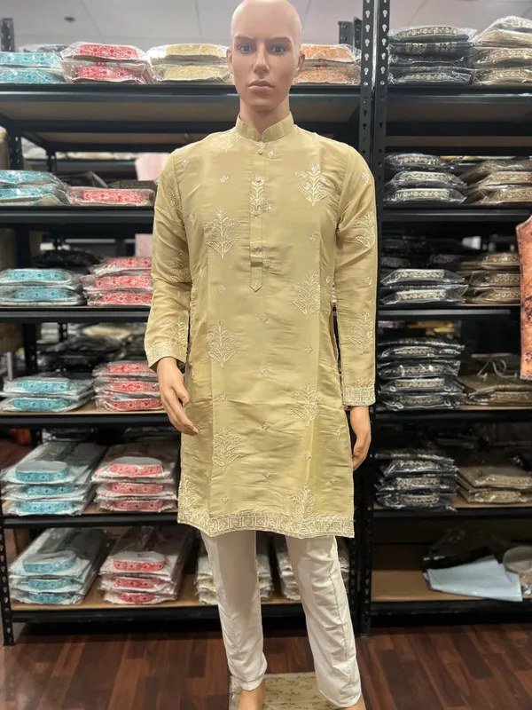Beige_Cotton_Straight_Embroidered_Kurta_For_Men