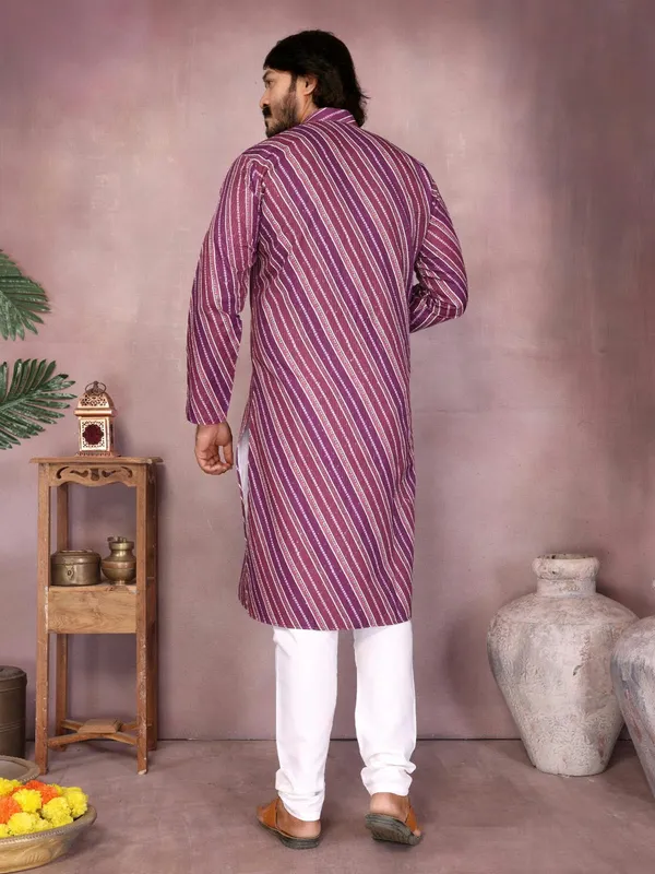 Purple_Cotton_Straight_Printed_Kurta_For_Men