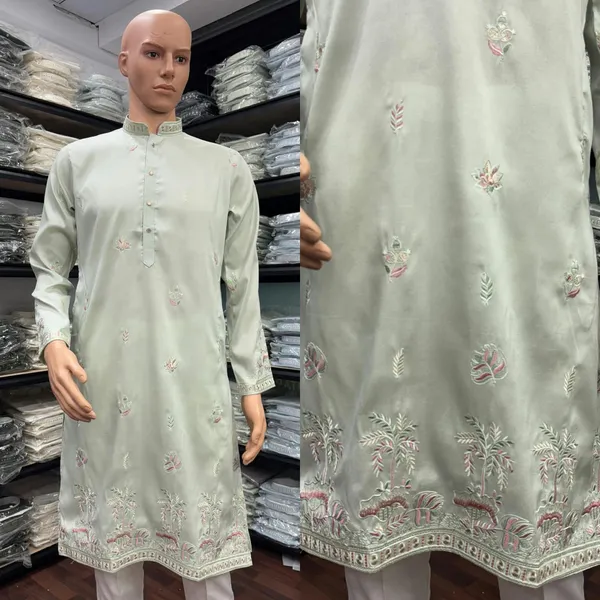 Mint_Cotton_Straight_Embroidered_Kurta_For_Men