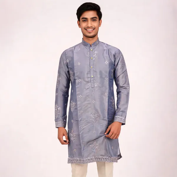 Grey_Cotton_Straight_Embroidered_Kurta_For_Men