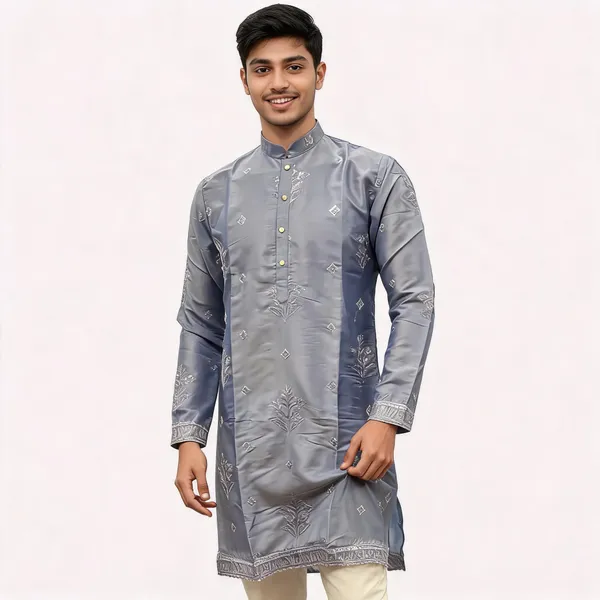 Grey_Cotton_Straight_Embroidered_Kurta_For_Men