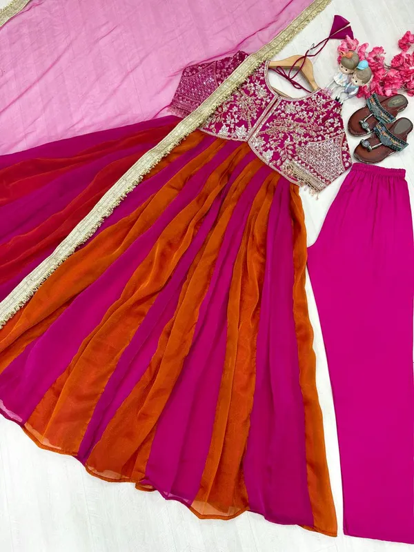 Launching_New_Party_Wear_Look_Pur_Nc_Moss_Gown,Dupatta_&_Bottom_Set
