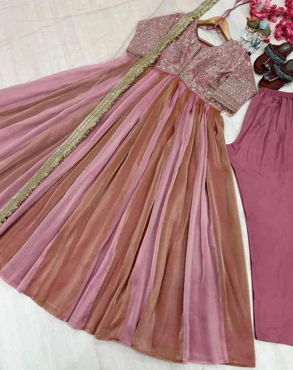Launching_New_Party_Wear_Look_Pur_Nc_Moss_Gown,Dupatta_&_Bottom_Set