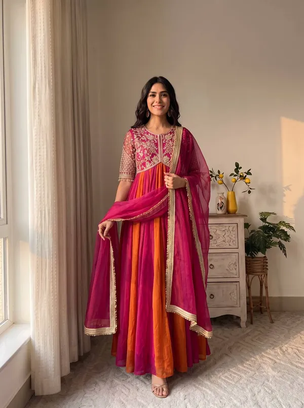 Launching_New_Party_Wear_Look_Pur_Nc_Moss_Gown,Dupatta_&_Bottom_Set